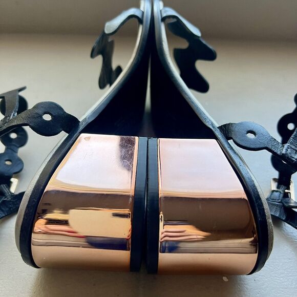 Ivy Kirzhner NY Lala Black Leather w/ Rose Gold Block Heel Sandal 38.5 US 8 - 8. - Picture 5 of 16